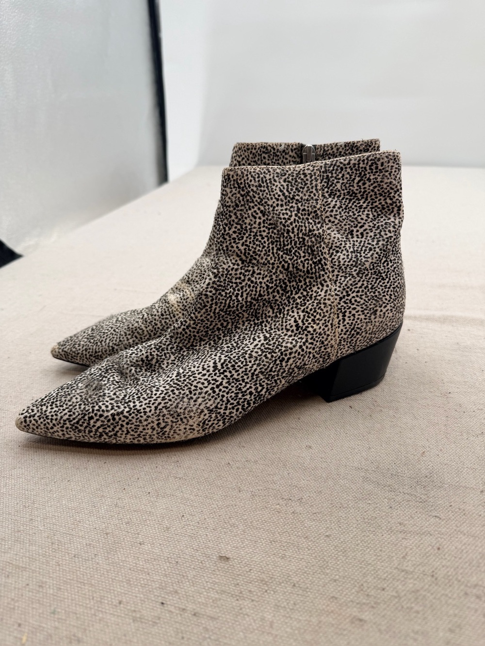 Paolo Leopard Print Pointed Toe Ankle Boots in Black and Cream